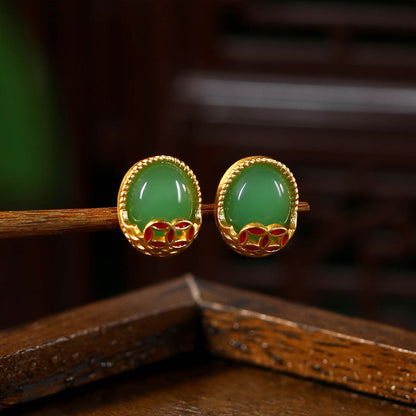 Antique Fortune Rolling Imitation Jade Long Earrings, Niche Fashion