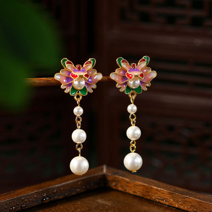 Mori Enamel Oil Pearl Flower Earrings: Fresh, Sweet & Fairy Design