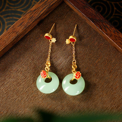 Enamel Color Drop Glaze Imitation Jade Lotus Earrings