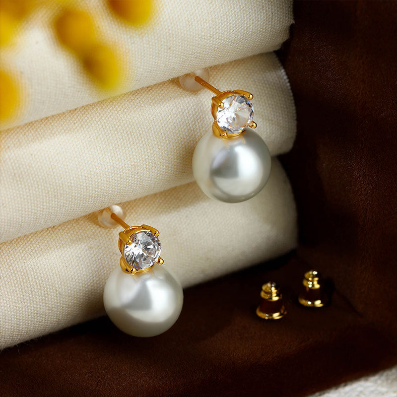 French Style Pearl Small Bulb Round Princess Earrings