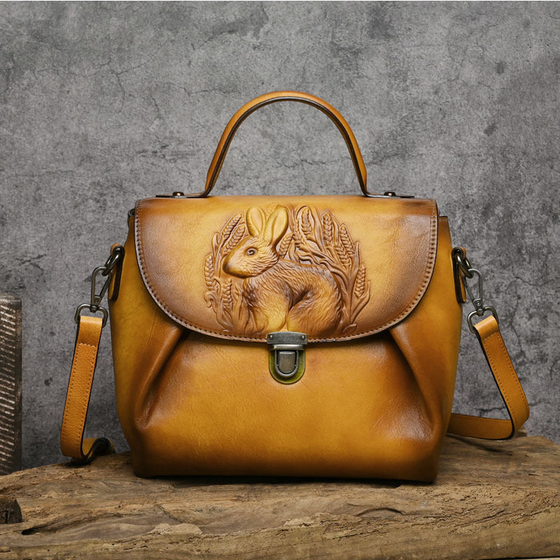 First layer cowhide multi-purpose retro embossed hand-brushed messenger bag