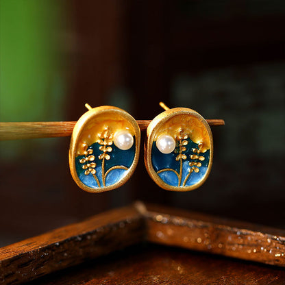 Creative Wheat, Pearl Enamel Oil Dropping Earrings for Women