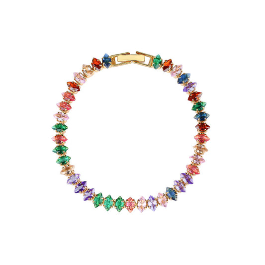 European American Tennis Bracelet Necklace, Real Gold Plated, Color Zircon Chain, Women's Summer Jewelry