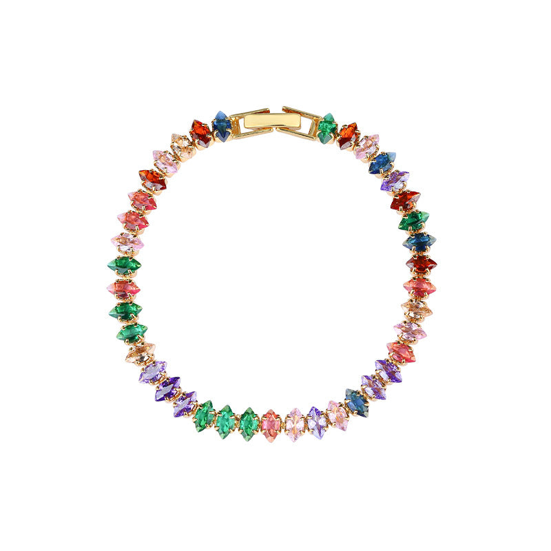European American Tennis Bracelet Necklace, Real Gold Plated, Color Zircon Chain, Women's Summer Jewelry
