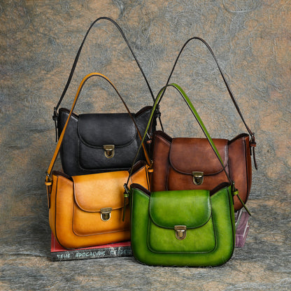 Women's Green Leather Vintage Handmade Underarm Shoulder Bag