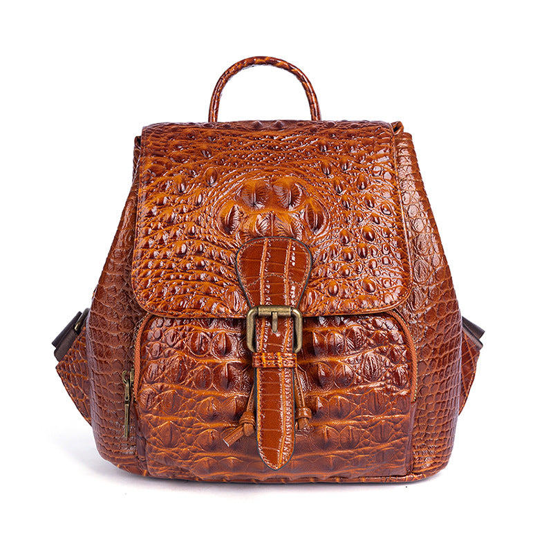 Top Layer Cowhide Crocodile Pattern Embossed Leather Backpack