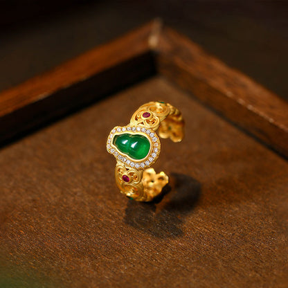 Gourd Ring Women's Inlaid Imitation Jade Loose and Adjustable