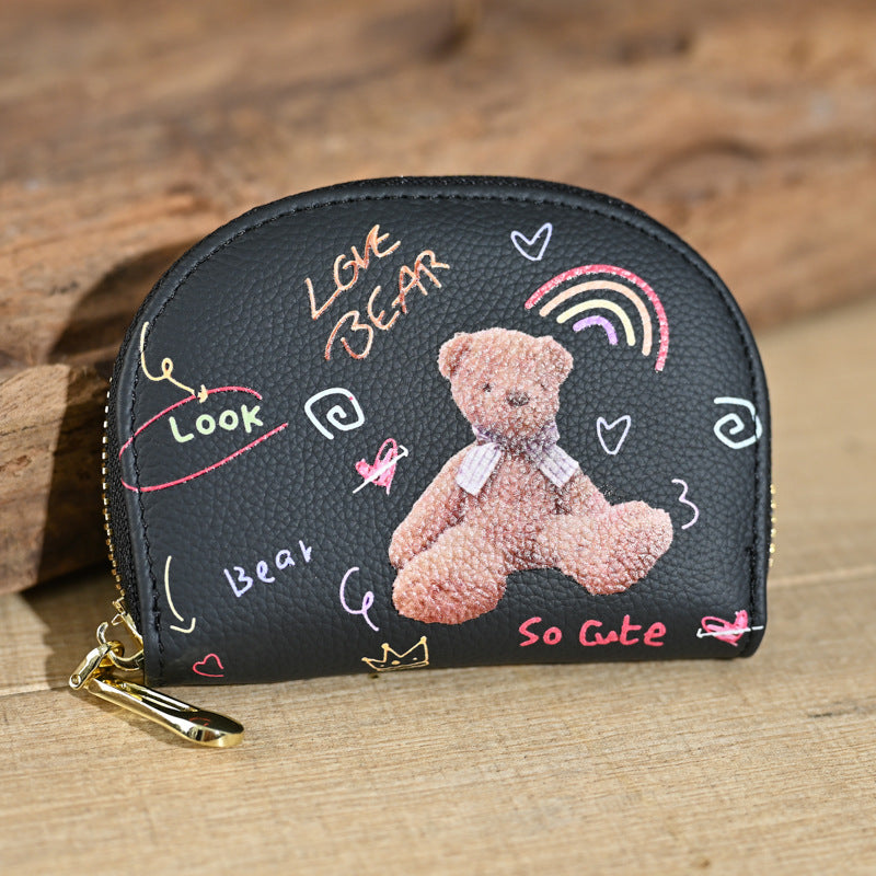 Genuine leather women's card holder, first layer cowhide embossed coin purse, vintage style, new color printing