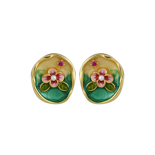 Monet Garden French Retro Silver Needle Flower Ear Studs