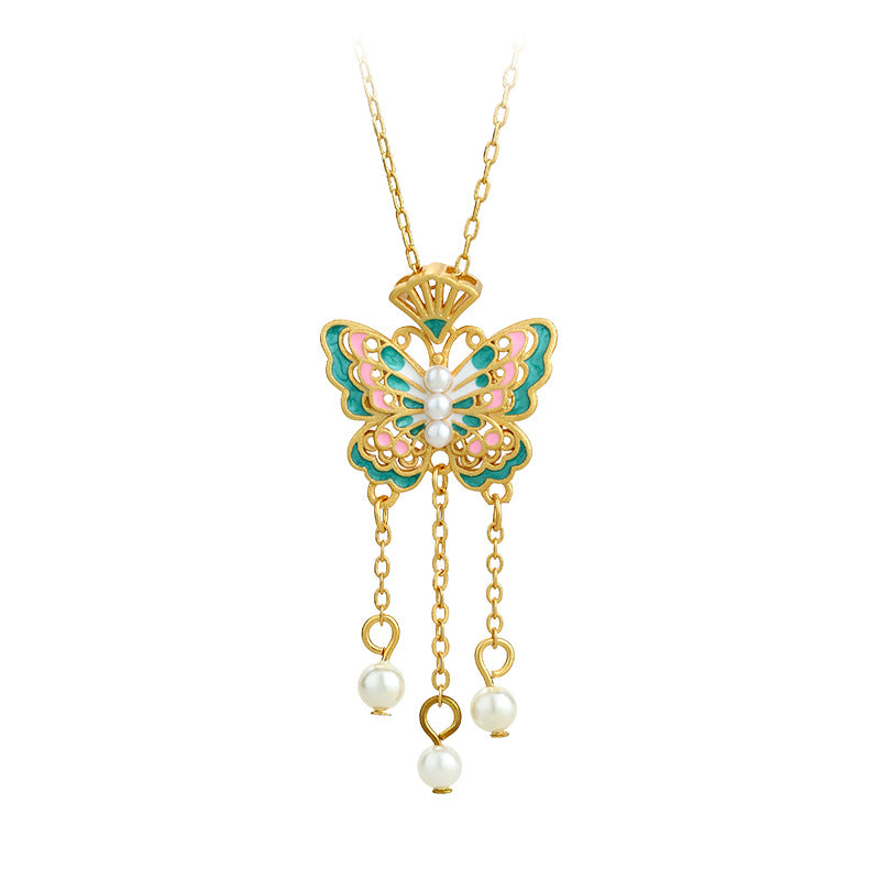 El Yuan Youmeng Filigold Color Butterfly Necklace, Simple and Fashionable