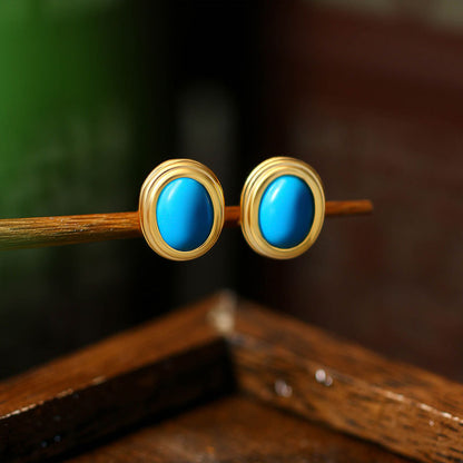 925 Silver Needle Imitation Turquoise Earrings, Simple Retro Design