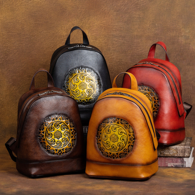New First Layer Cowhide Multi-purpose Embossed Women's Bag, Vegetable Tanned Leather