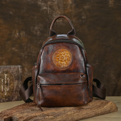 Vintage Genuine Leather Women's Multi-purpose Embossed Backpack