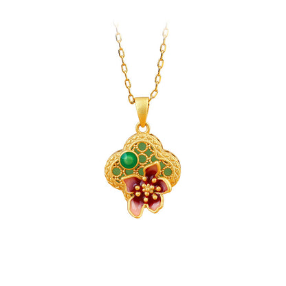 National Fashion Enamel Blossom Imitation Hetian Jade Necklace
