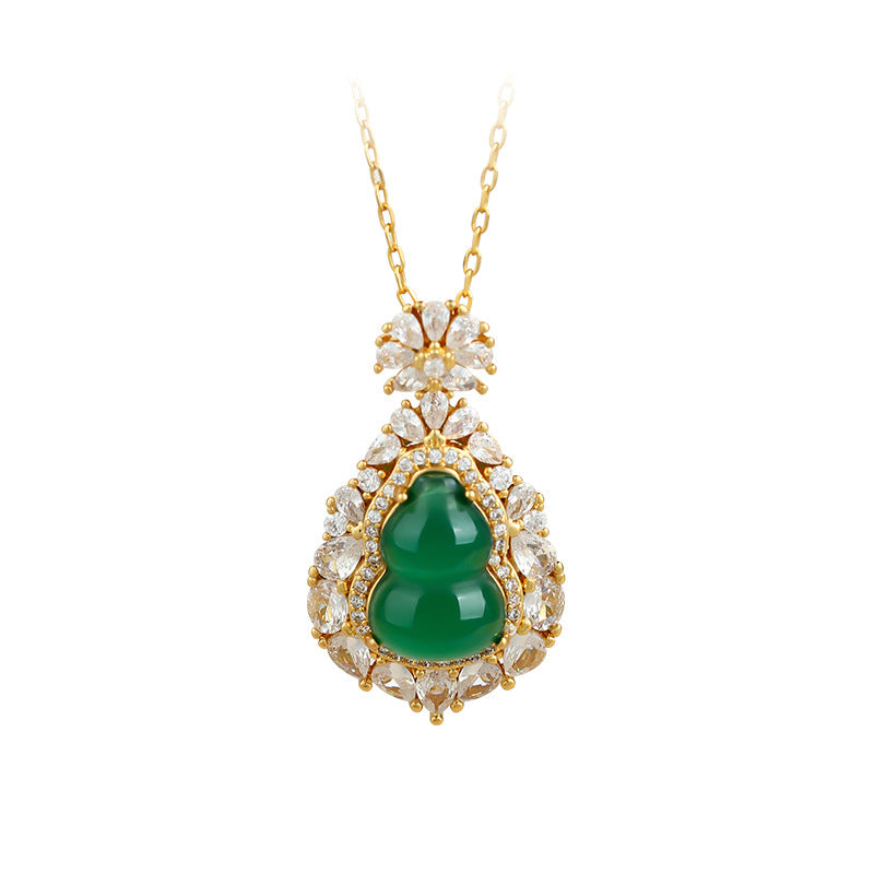 Imitation Jasper Hollow Gourd Chalcedony Necklace for Women