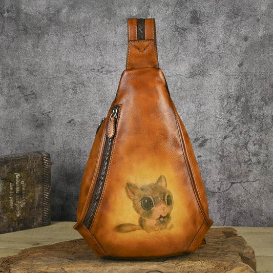 Retro Hand-Polished Cowhide Three-Use Shoulder Chest Bag