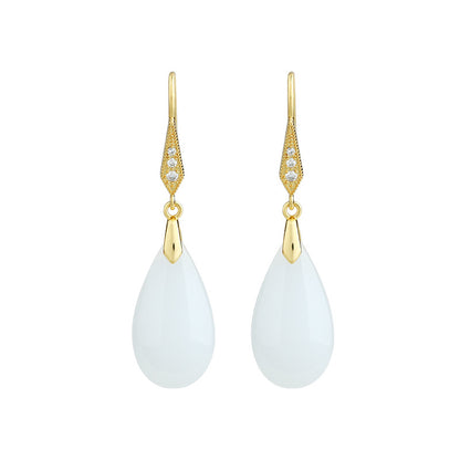 Imitation White Jade Water Drop Earrings for Women - Simple and High Sense
