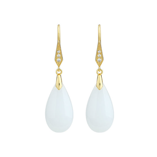 Imitation White Jade Water Drop Earrings for Women - Simple and High Sense