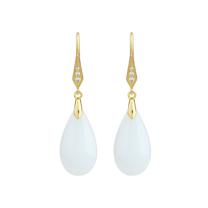 Imitation White Jade Water Drop Earrings for Women - Simple and High Sense