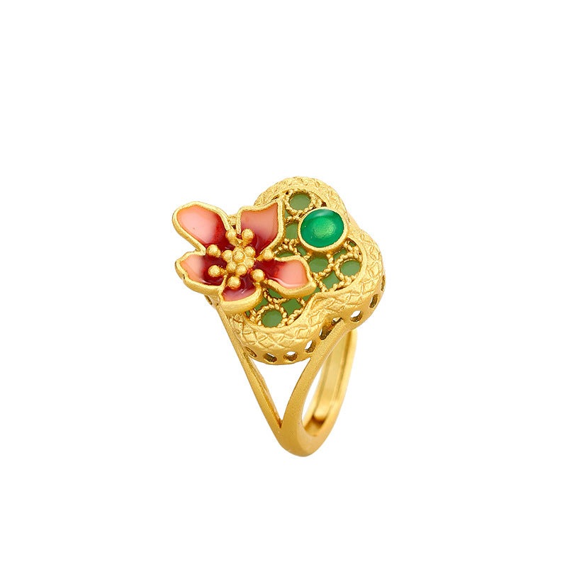 Red Riding Book Style Flower-blooming Rich Ring with High-grade Design Sense
