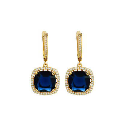 Fashion Bright Square Diamond Zircon Female Ear Hooks with Real Gold Plating