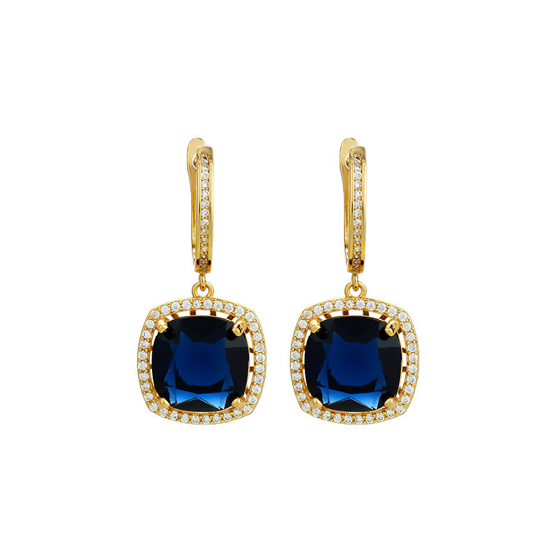 Fashion Bright Square Diamond Zircon Female Ear Hooks with Real Gold Plating