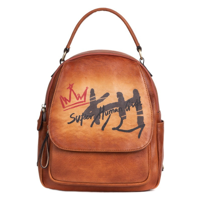 Women's First Layer Cowhide Artistic Retro Brushed Multi-purpose Backpack