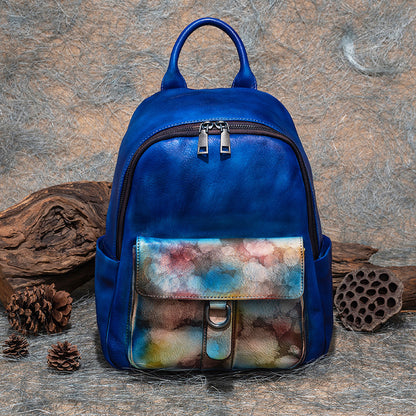 First Layer Cowhide Vegetable Tanned Leather Backpack for Women - Multi-Purpose, Retro Brushed Design