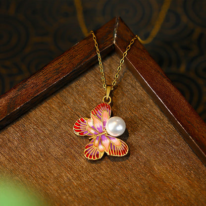 Cold Enamel Craft Butterfly Pearl Collarbone Necklace