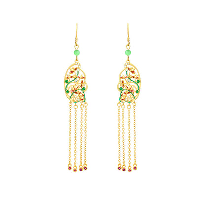 Original Design Enamel Colorful Flowers Brocade Trousers Tassel Earrings for Women