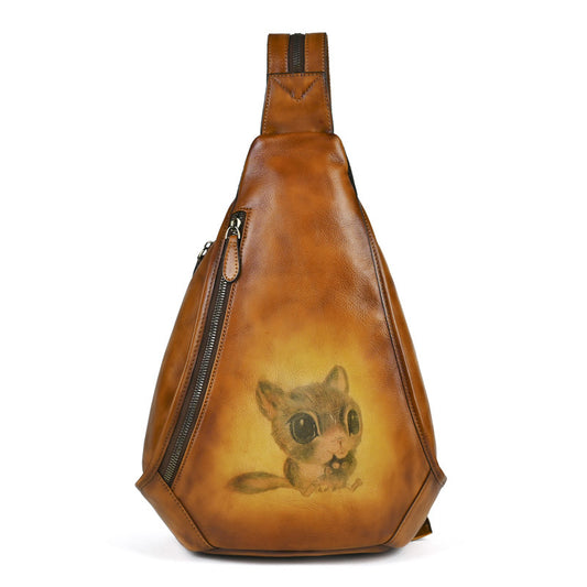 Retro Hand-Polished Cowhide Three-Use Shoulder Chest Bag