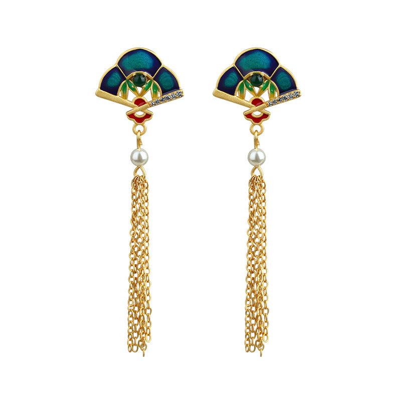 Ancient Horse-faced Skirt Accessories Tassel Fan Earrings