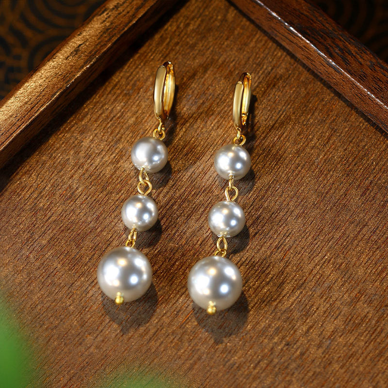 Shijia Pearl Light Luxury High Sense Beads Long Tassel Earrings