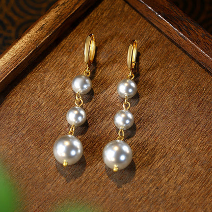 Shijia Pearl Light Luxury High Sense Beads Long Tassel Earrings