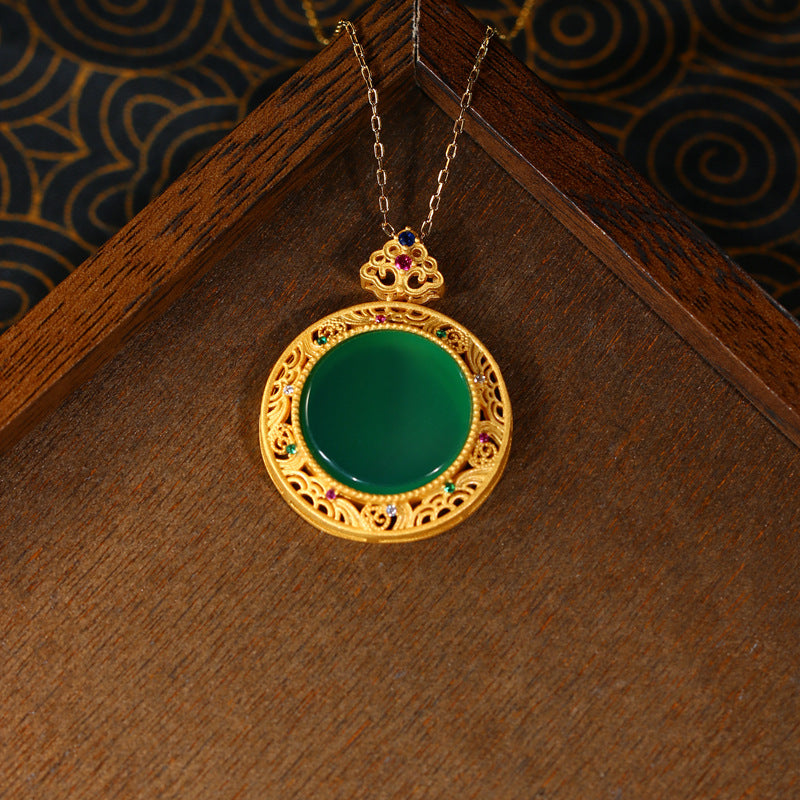 Real Gold Plated, Micro-inlaid Colored Diamond Imitation Hetian Jade Pendant Necklace for Men and Women
