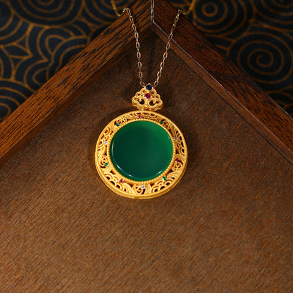 Real Gold Plated, Micro-inlaid Colored Diamond Imitation Hetian Jade Pendant Necklace for Men and Women