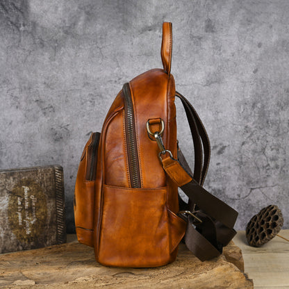 First layer cowhide large capacity vegetable tanned leather women's handmade backpack