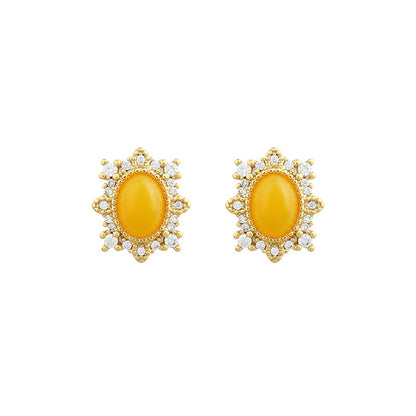2025 New High-End Niche 925 Silver Imitation Beeswax Amber Earrings for Women