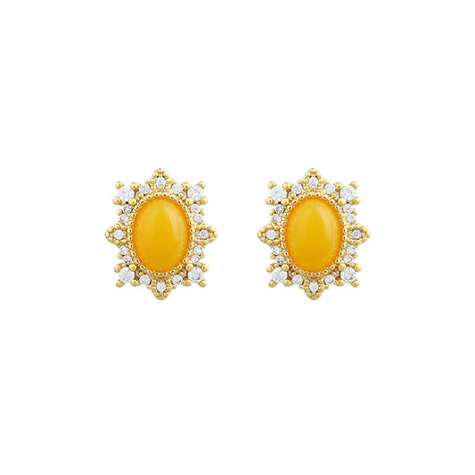 2025 New High-End Niche 925 Silver Imitation Beeswax Amber Earrings for Women