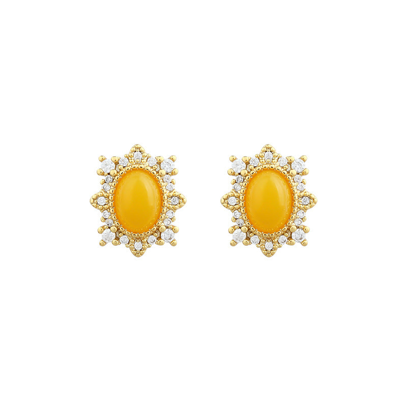 2025 New High-End Niche 925 Silver Imitation Beeswax Amber Earrings for Women