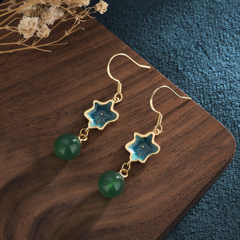 Summer Natural Chalcedony Ear Studs for Women