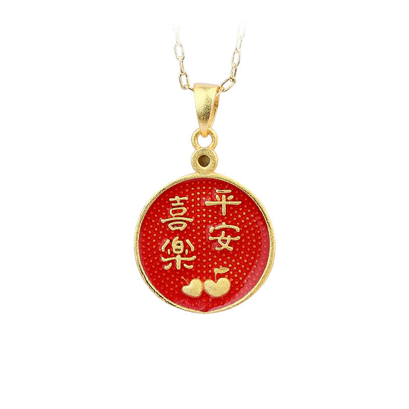 Gold Plating Burned Blue Craft Round Pendant Necklace for Women