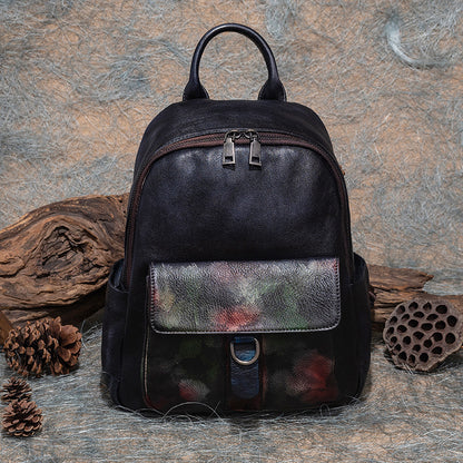 First Layer Cowhide Vegetable Tanned Leather Backpack for Women - Multi-Purpose, Retro Brushed Design