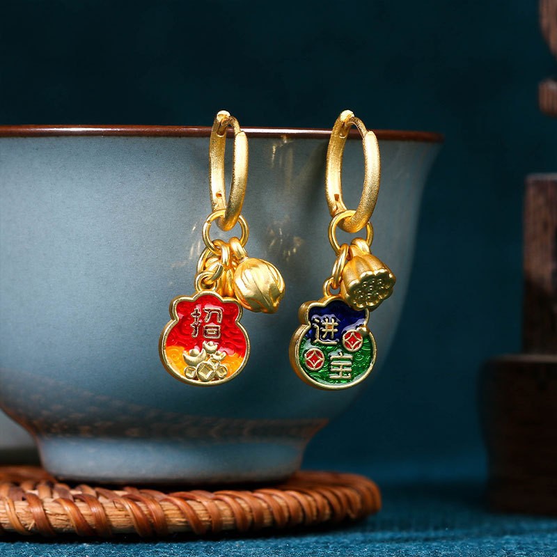 Multi-ear Enamel Lotus Earrings for Women