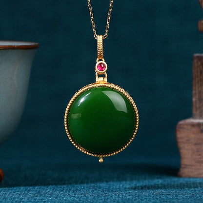 Real Gold Plated, Micro-inlaid Colored Diamond Imitation Hetian Jade Pendant Necklace for Men and Women