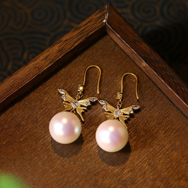 Zircon Bow Pearl Earrings for Women, Face Skinny Design