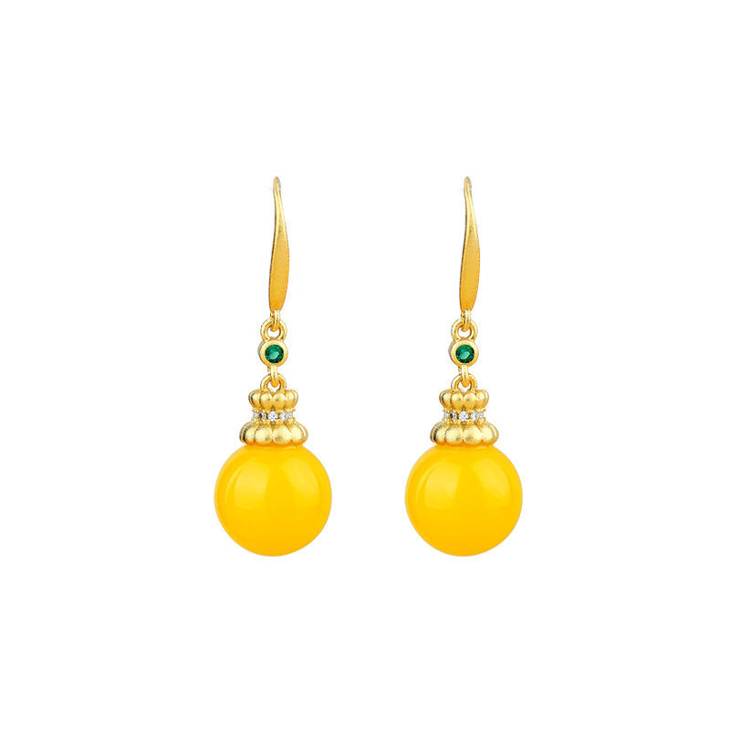 Real Gold Electroplating Faux Beeswax Amber Ear Hooks for Women