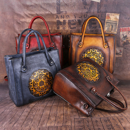Top Layer Cowhide Women's Crossbody Bag, Vegetable Tanned Leather, Embossed & Hand-polished