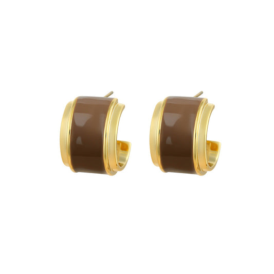 Maillard Style Brown Oil Drop Retro Hong Kong Style Ear Buckle Earrings