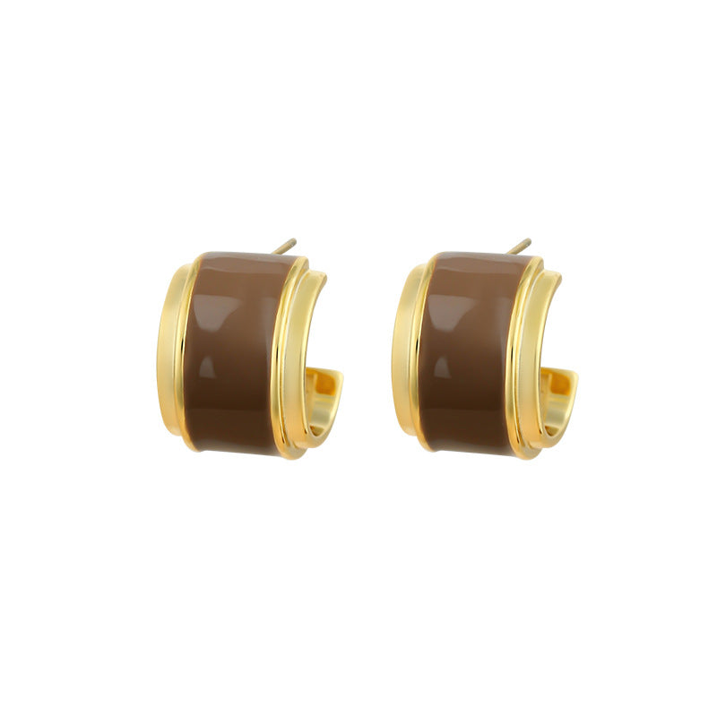 Maillard Style Brown Oil Drop Retro Hong Kong Style Ear Buckle Earrings